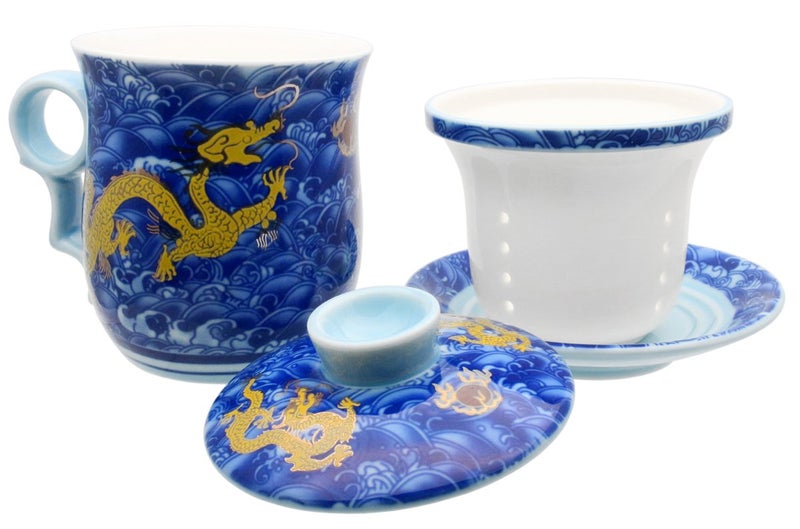 Tea Talent Porcelain Tea Cup with Infuser Lid and Saucer Sets - Chinese Jingdezhen Ceramics Coffee Mug Teacup Loose Leaf Tea Brewing System for Home Office - Image 4